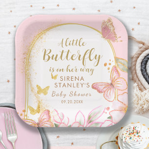 A Little Butterfly Is On Her Way Girl Baby Shower Paper Plate
