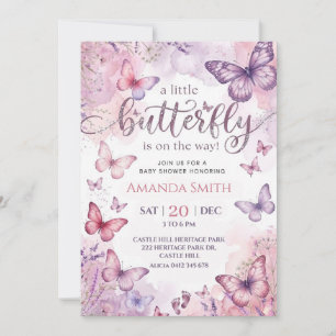  A little butterfly is on its way Girl Baby Shower Invitation