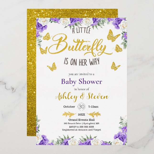 A little Butterfly is on the way Baby Shower gold  (Front/Back)