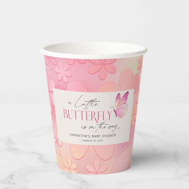 A Little Butterfly is on the Way Baby Shower Paper Cups (Front)