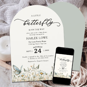 A Little Butterfly Is On The Way Baby Shower Sage Invitation