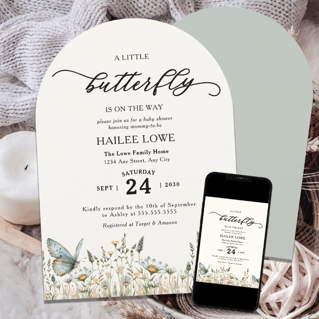 A Little Butterfly Is On The Way Baby Shower Sage Invitation (Creator Uploaded)