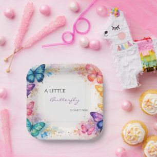 A Little Butterfly On It’s Way Glitter Baby Shower Paper Plate