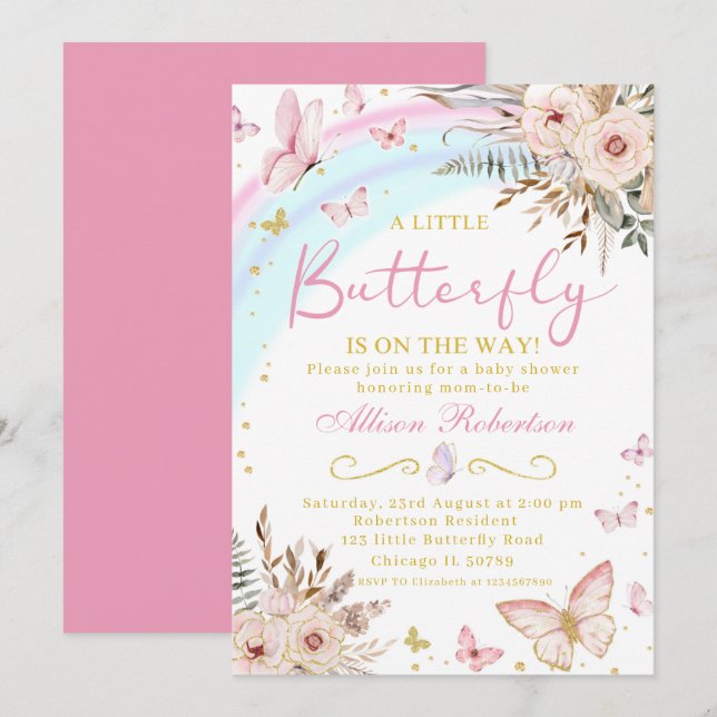 A Little Butterfly on the Way Floral Baby Shower Invitation (Front/Back)
