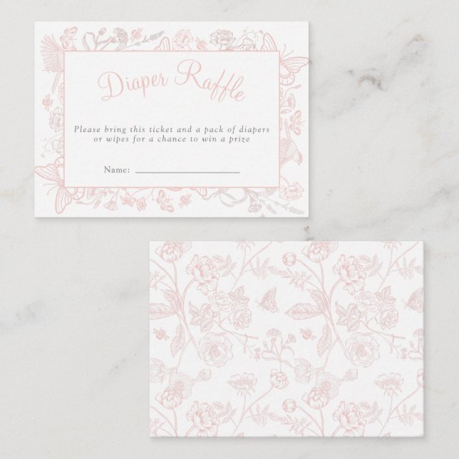 A Little Butterfly Pink Baby Shower Diaper Raffle Enclosure Card (Front/Back)