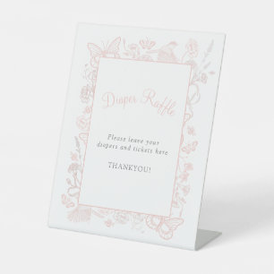A Little Butterfly Pink Baby Shower Diaper Raffle Pedestal Sign