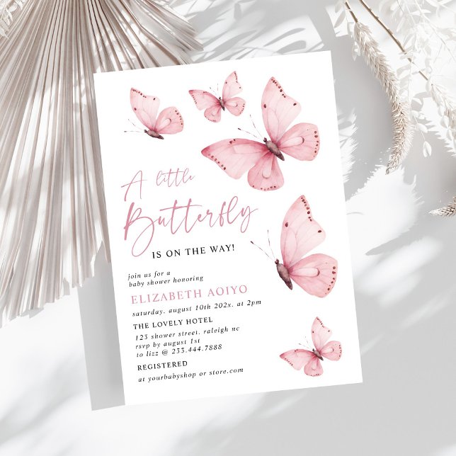 A Little Butterfly Pink Baby Shower Invitation (Creator Uploaded)