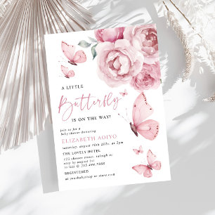 A Little Butterfly Pink Floral Roses Baby Shower Invitation