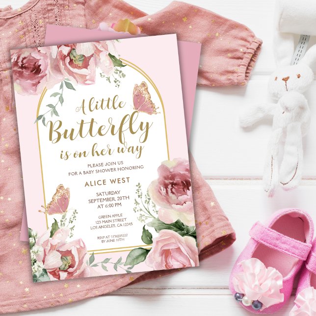 A Little Butterfly | Pink Gold Glitter Baby Shower Invitation (Creator Uploaded)