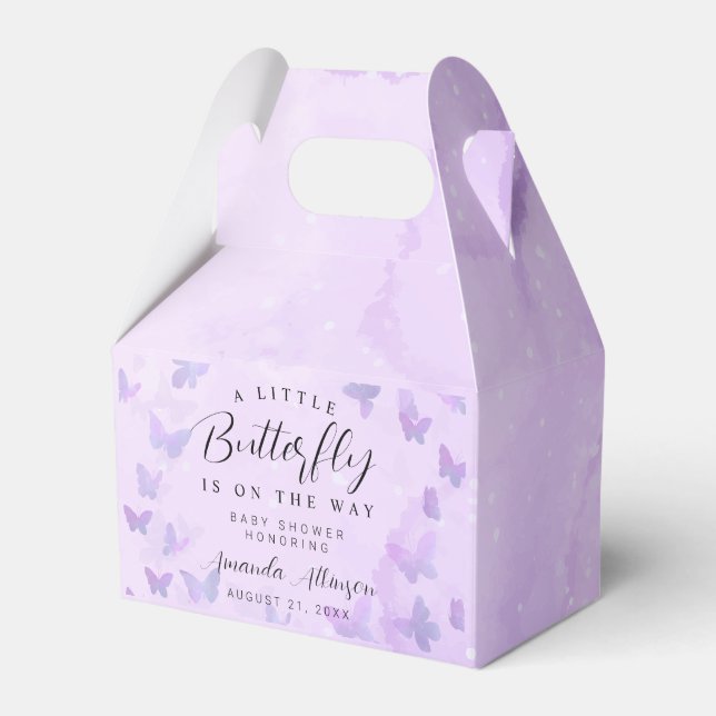 A Little Butterfly Purple Baby Shower Favor Box (Front Side)
