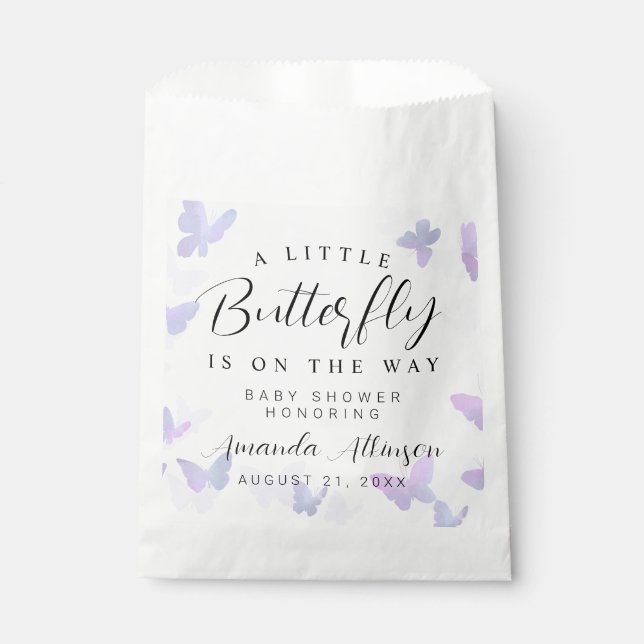 A Little Butterfly Purple Baby Shower Favour Bag (Front)
