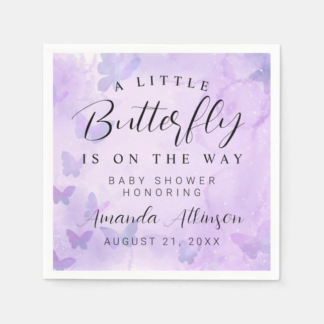 A Little Butterfly Purple Baby Shower Napkin (Front)