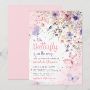 A Little Butterfly Wildflower Baby Shower Invitation