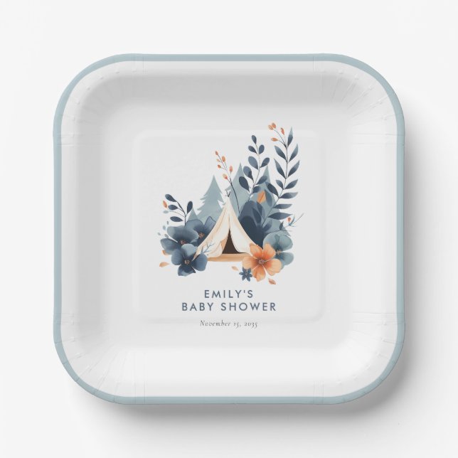 A Little Camper Forest Baby Shower Paper Plate (Front)