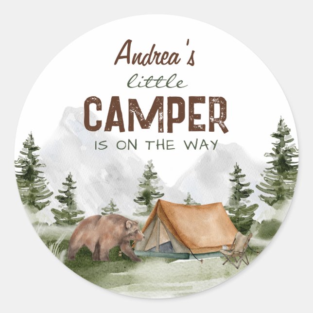 A little Camper is on the Way Baby Boy Shower Classic Round Sticker (Front)