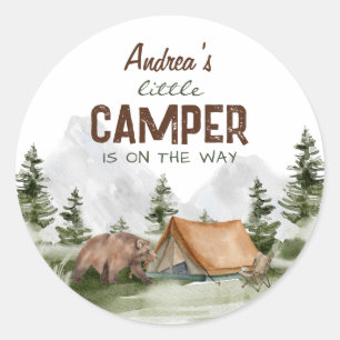 A little Camper is on the Way Baby Boy Shower Classic Round Sticker