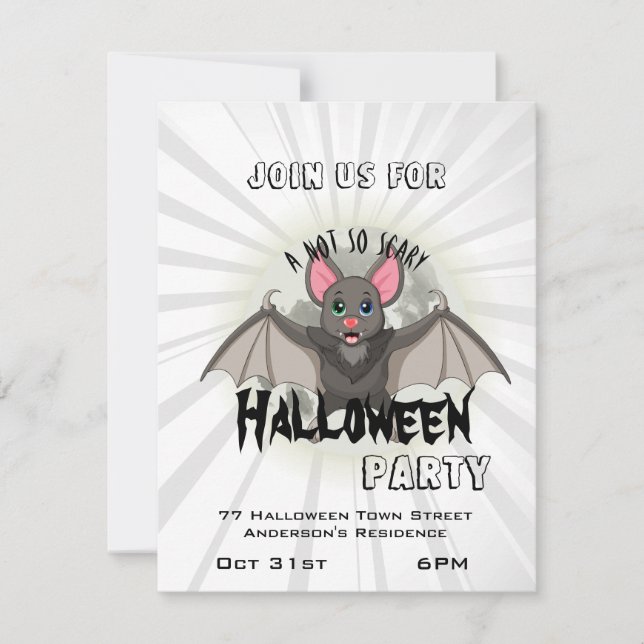 A Little Cartoon Bat & A Not So Scary Halloween Invitation (Front)
