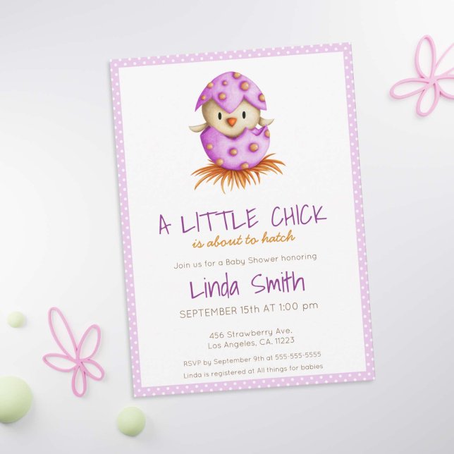 A Little Chick is About to Hatch Pink Baby Bird Invitation (Creator Uploaded)