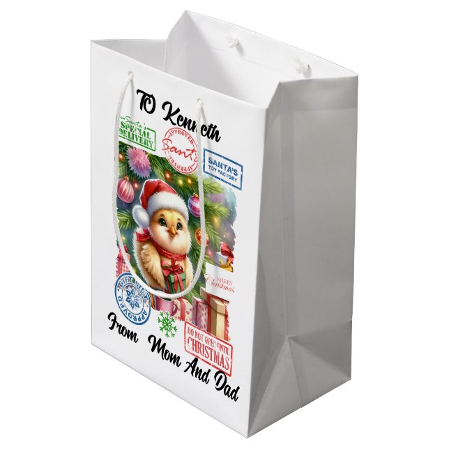 A Little Chick is Ready for Christmas Medium Gift Bag (Back Angled)