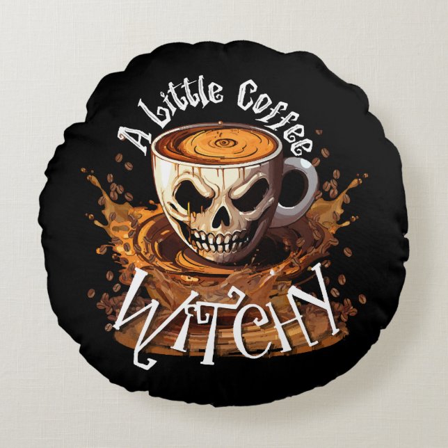 A Little Coffee Witchy Round Pillow (Front)