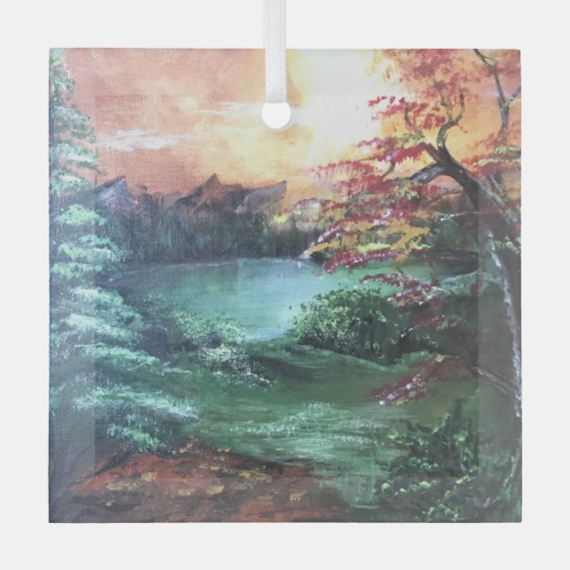 A Little Colour by the Lake Glass Ornament (Front)