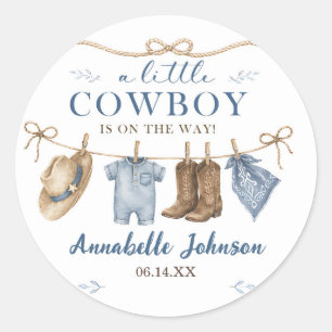 A Little Cowboy Baby Shower Boy Classic Round Sticker