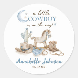 A Little Cowboy Baby Shower Boy Classic Round Sticker
