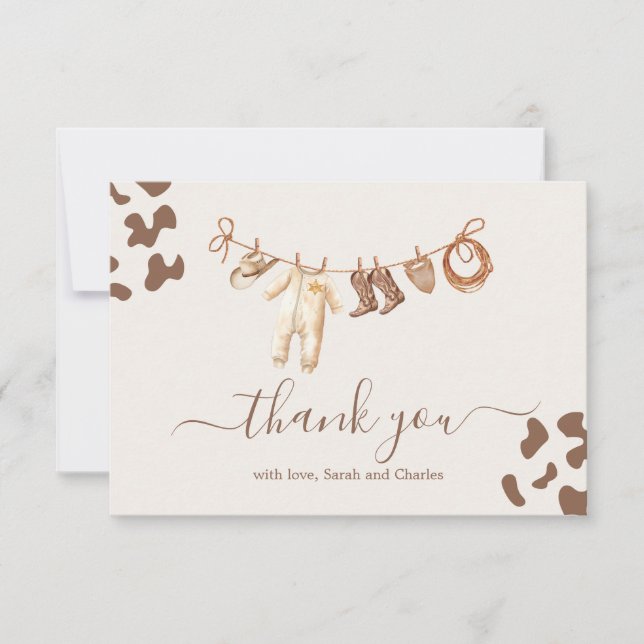 A little Cowboy Baby Shower Boy Thank You Card (Front)