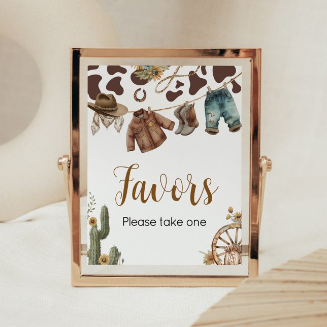 A Little Cowboy Baby Shower Favours Poster (A Little Cowboy Baby Shower Favors Sign)