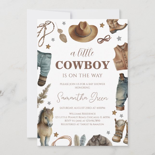 A Little Cowboy Baby Shower Invitation (Front)