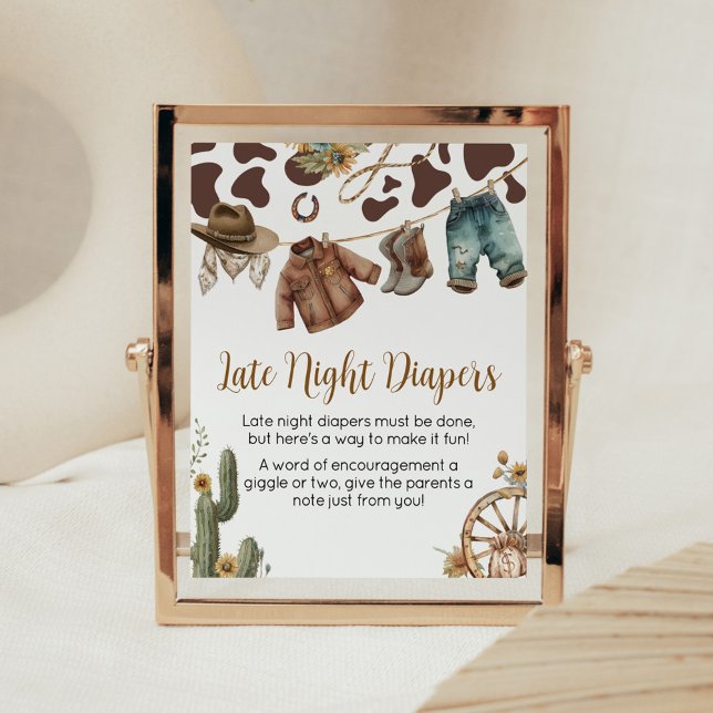 A Little Cowboy Baby Shower Late Night Diapers Poster (A Little Cowboy Baby Shower Late Night Diapers Sign)