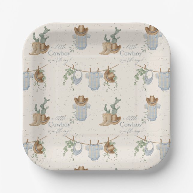 A Little Cowboy Baby Shower  Paper Plate (Front)