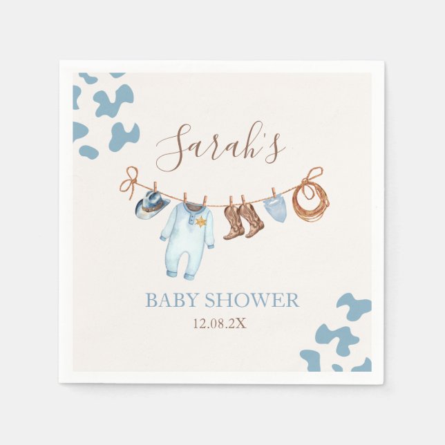A little Cowboy  Blue Baby Shower Boy Napkin (Front)
