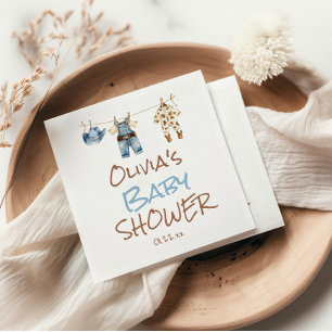 A little Cowboy Blue Brown Clothesline Baby Shower Napkin