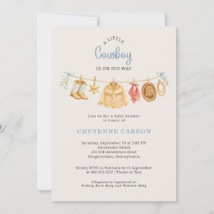 A Little Cowboy Blue Gingham Baby Shower Invitation