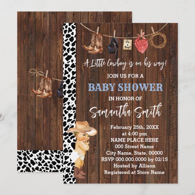 A Little Cowboy is his Way Western Baby Shower Invitation (Front/Back)