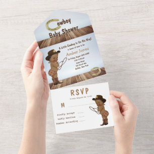 A Little Cowboy Is On His Way Baby Shower All In O One Invitation