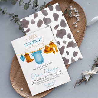 A Little Cowboy Is On His Way Invitation Blue