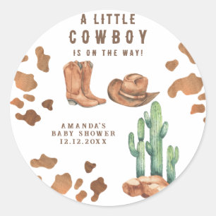 A Little Cowboy is on the way Baby Shower Classic Round Sticker
