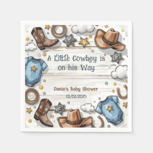 A Little Cowboy Is on the Way Baby Shower  Napkin