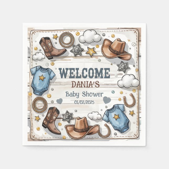 A Little Cowboy Is on the Way Baby Shower  Napkin (Front)