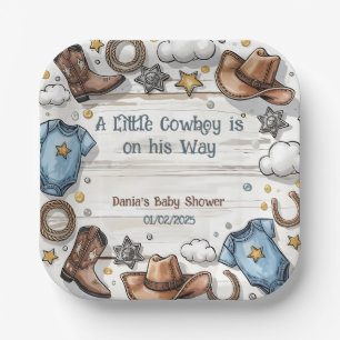 A Little Cowboy Is on the Way Baby Shower Paper P Plate
