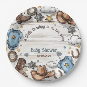 A Little Cowboy Is on the Way Baby Shower  Paper Plate