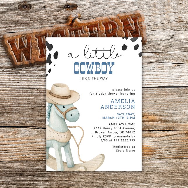 A Little Cowboy Is On The Way Boy Baby Shower Invitation (Creator Uploaded)