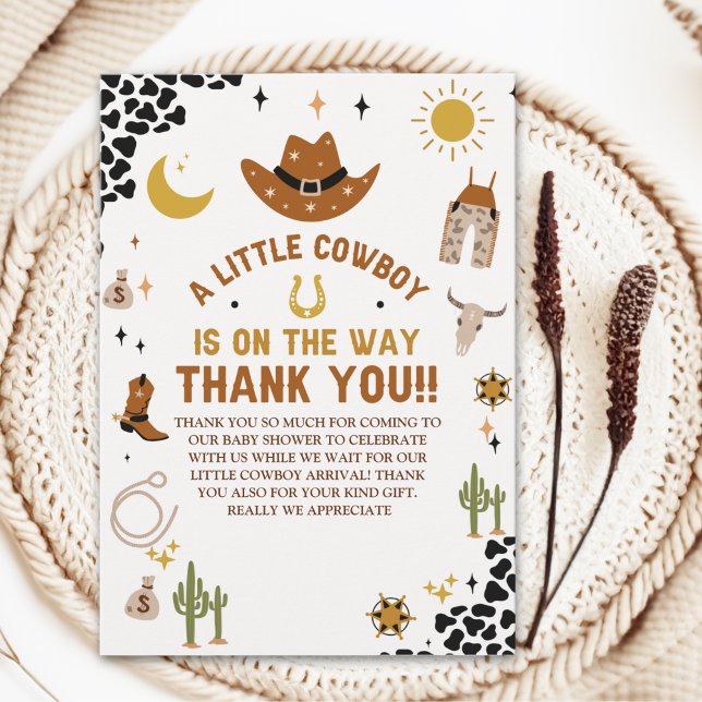 A Little Cowboy Is on The Way Cute Baby Shower Thank You Card (Creator Uploaded)