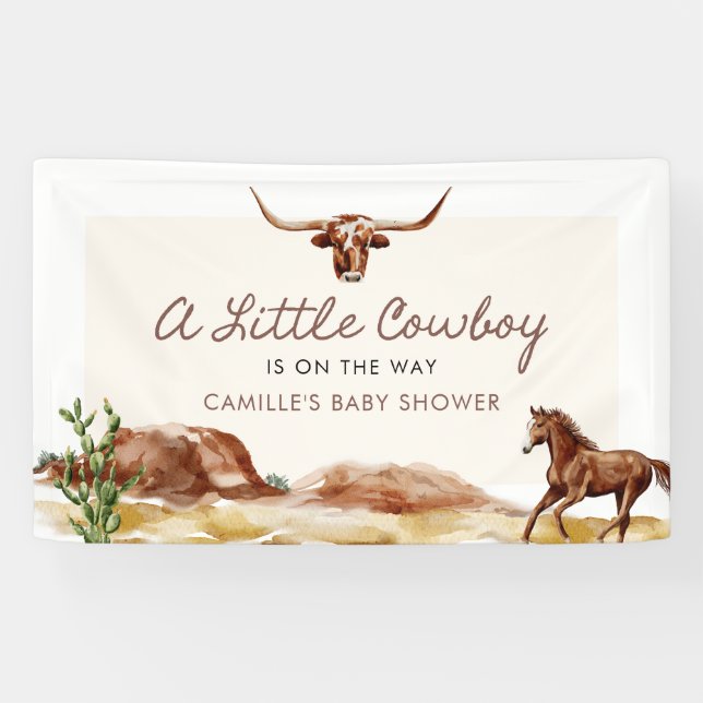 A Little Cowboy Western Baby Shower Banner (Horizontal)