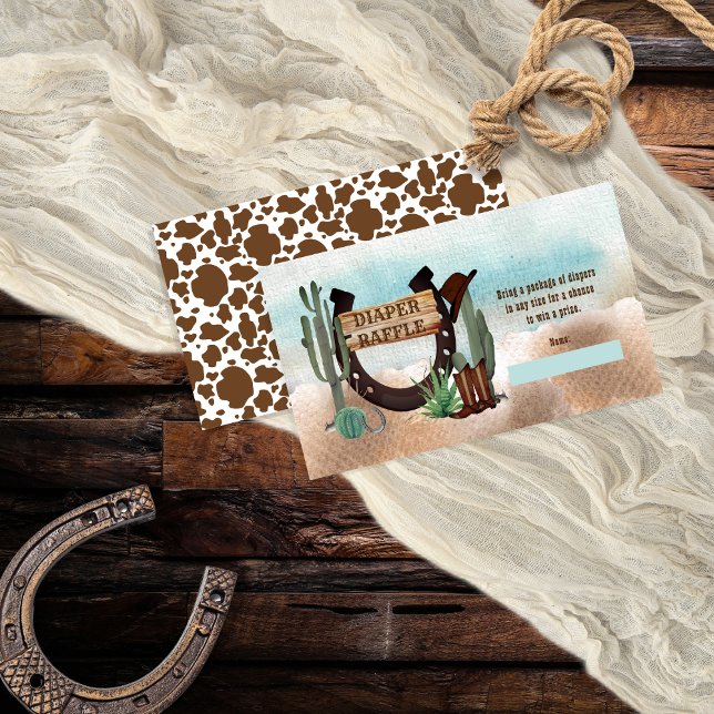 A Little Cowboy Western Baby Shower Diaper Raffle Enclosure Card (Rustic Western Boy Baby Shower "Diaper Raffle" Insert  -- "A Little Cowboy Is On His Way" Collection)