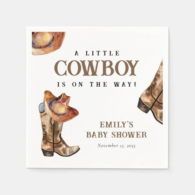 A Little Cowboy Western Baby Shower Napkin (Front)
