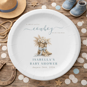 A little Cowboy Western Boots Blue Coquette Bow  Paper Plate
