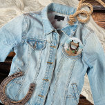 A Little Cowboy Western Boy Baby Shower 1 Inch Round Button<br><div class="desc">"A Little Cowboy Is On His Way" and we know you are so excited! Celebrate the Mom (or Parents) to Be in rustic western cow poke style with this boy "Baby Shower" design. Features a watercolor sand base with assorted cacti, a horseshoe, boots and cowboy hat along with a rustic...</div>